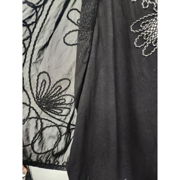 Catherines Womens Black Embroidered Tunic Top Size 1X Mesh Contrast Layered - Picture 8 of 11